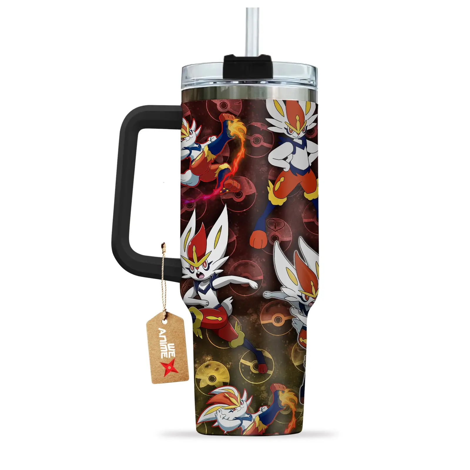Cinderace Pokemon Anime Custom Quencher  40oz Stainless Steel Tumbler With Handle HG
