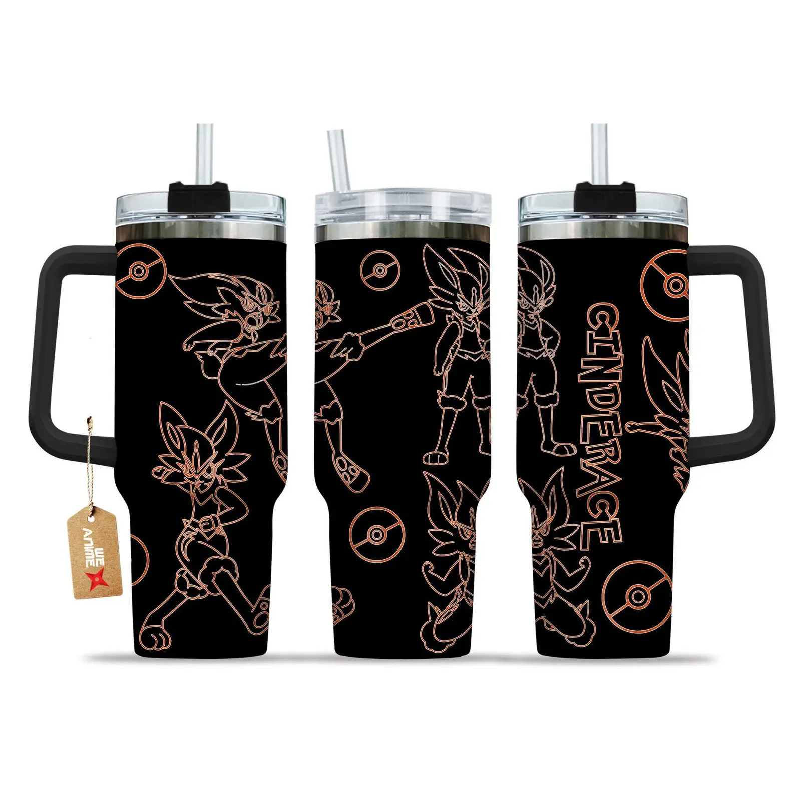 Cinderace Pokemon Anime Custom Stanley Quencher  40oz Stainless Steel Tumbler With Handle HG