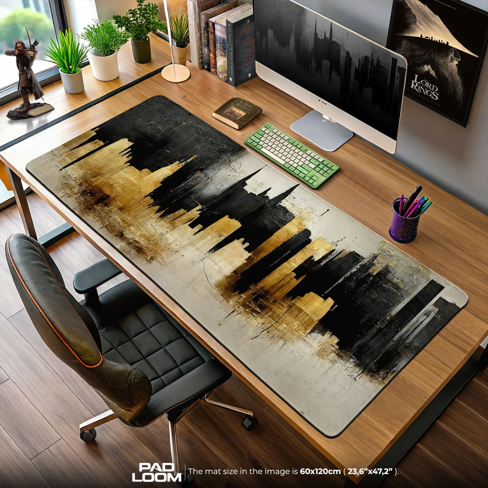 City Skyline Gold Mouse Pad, Abstract Gamer Desk Mat