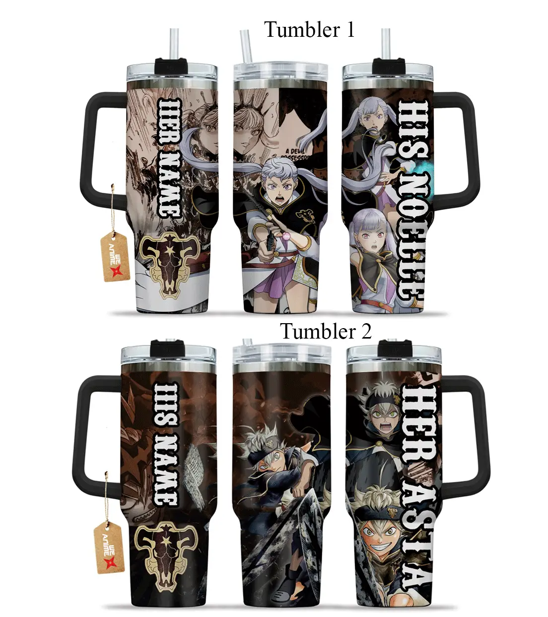 Combo Valentine Couple His Noelle Silva Her Asta Black Cloer Anime Custom Matching Quencher  40oz Stainless Steel Tumbler With Handle HG