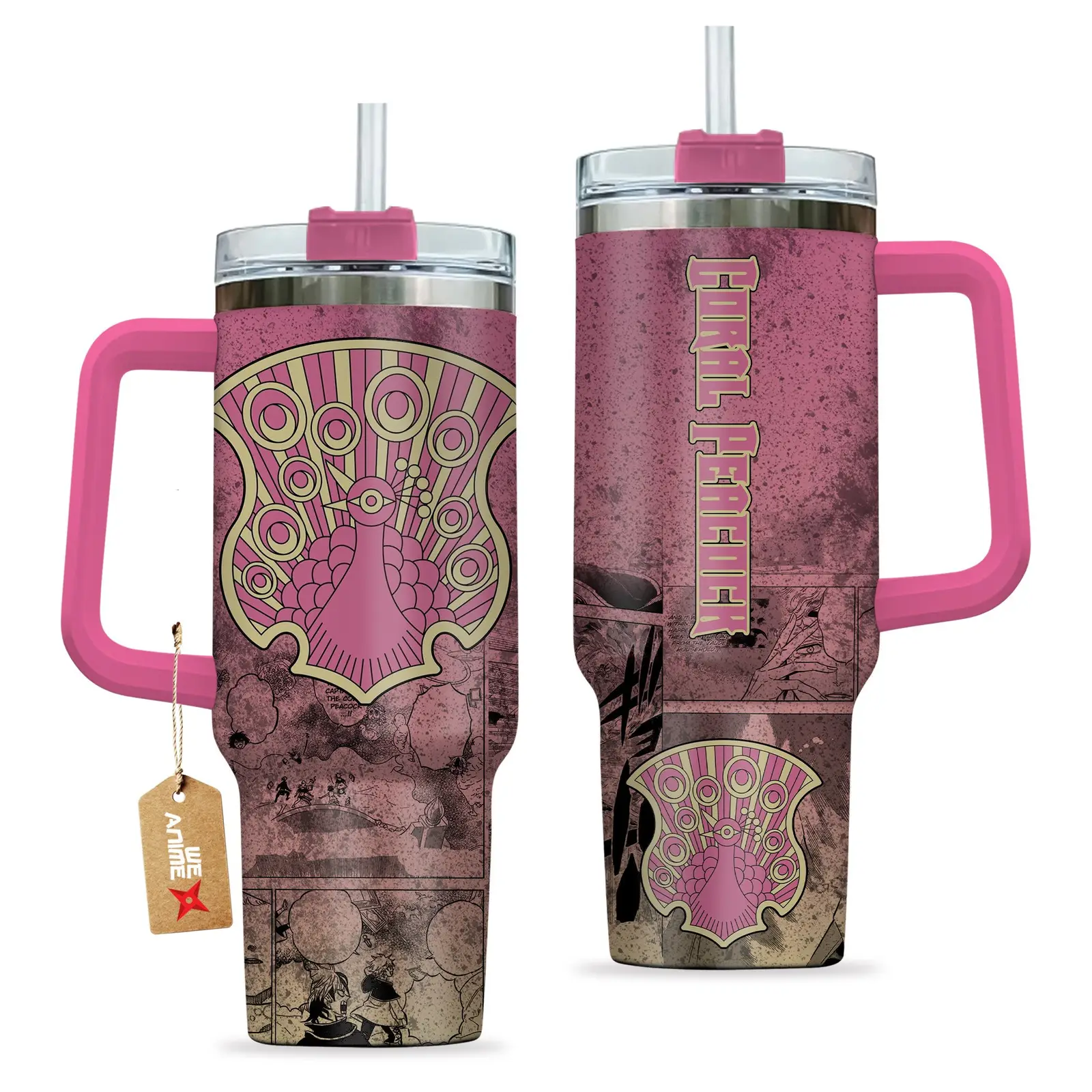 Coral Peacock Symbowll Black Cloer Anime Custom  Quencher   40oz Stainless Steel Tumbler With Handle HG