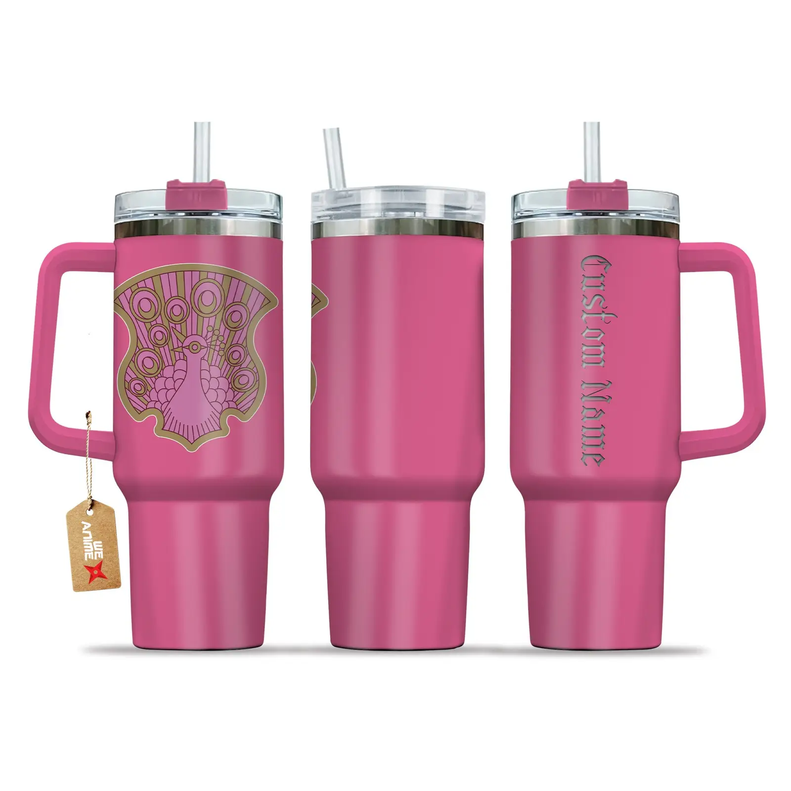 Coral Peacock Symbowll Black Cloer Anime Custom  Quencher  Stainless Steel  40oz Engraved Tumbler With Handle HG