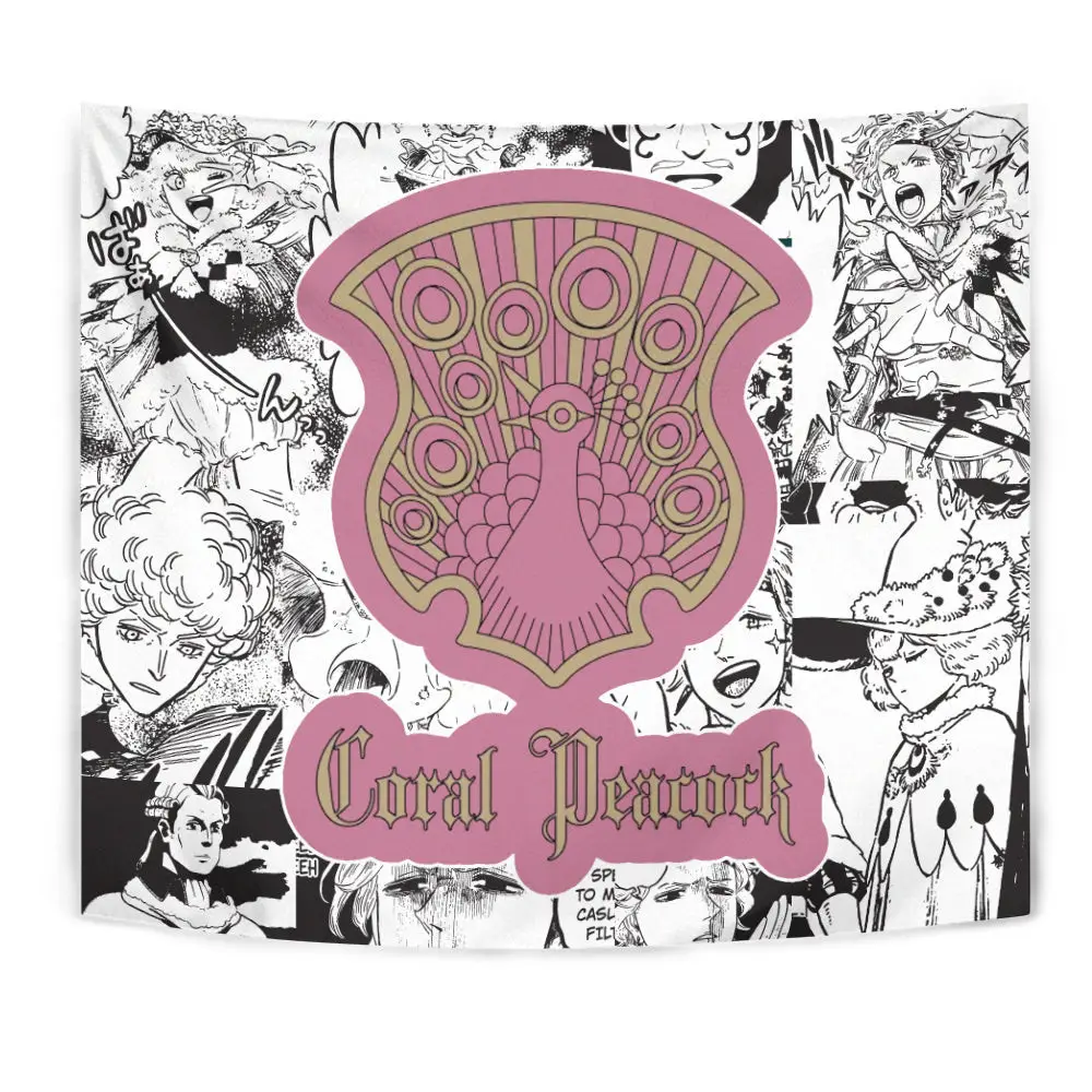 Coral Peacock Tapestry Custom Black Clover Anime Manga Room Wall Decor