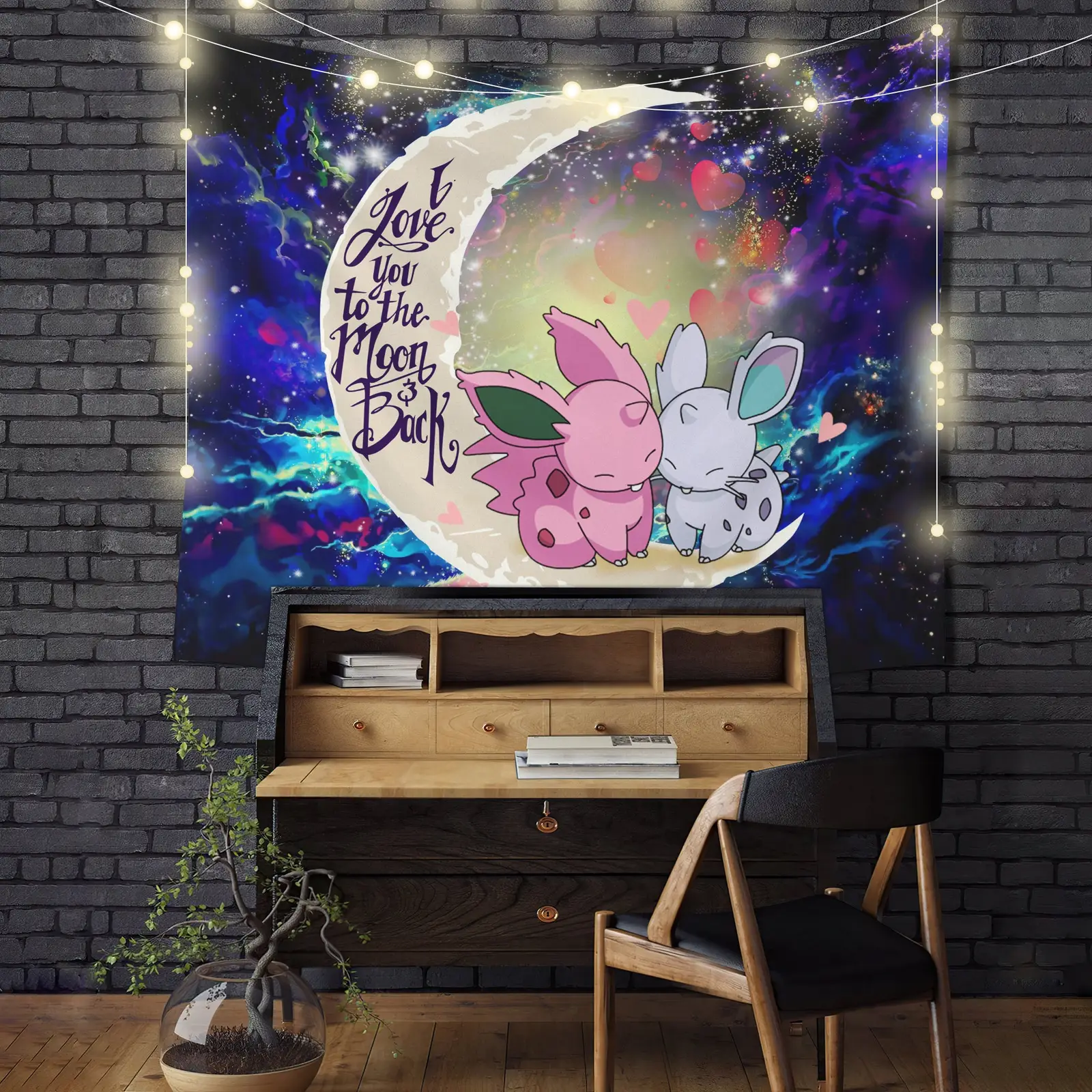 Couple Love You To The Moon Galaxy Tapestry Room Decor