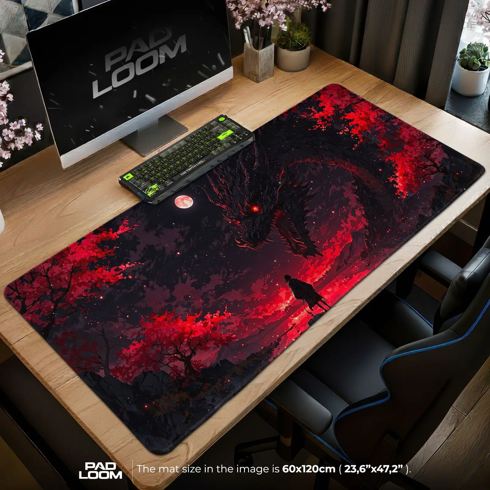 Crimson Dragon Mouse Pad - Moonlit Inferno Anime Desk Mat