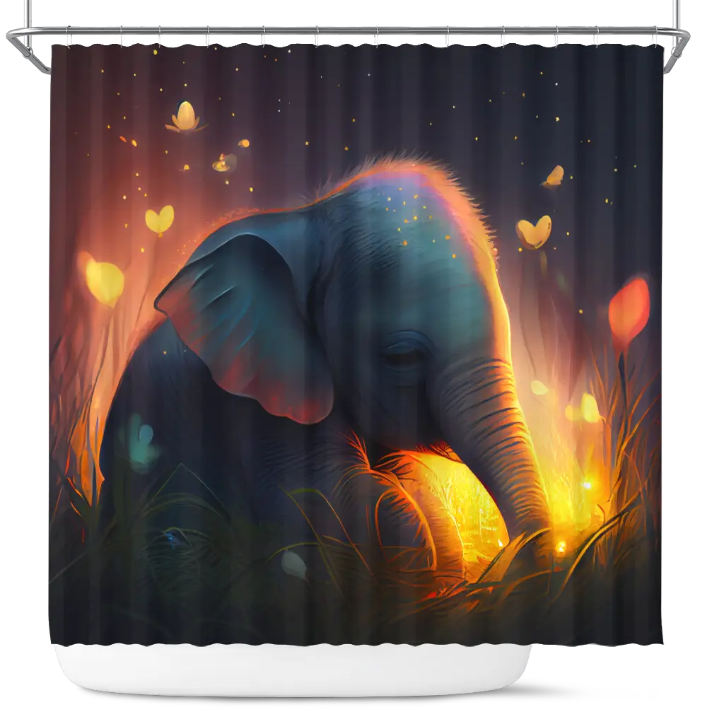 Cute Baby Elephant Bedded Down In The Grass Shower Curtain