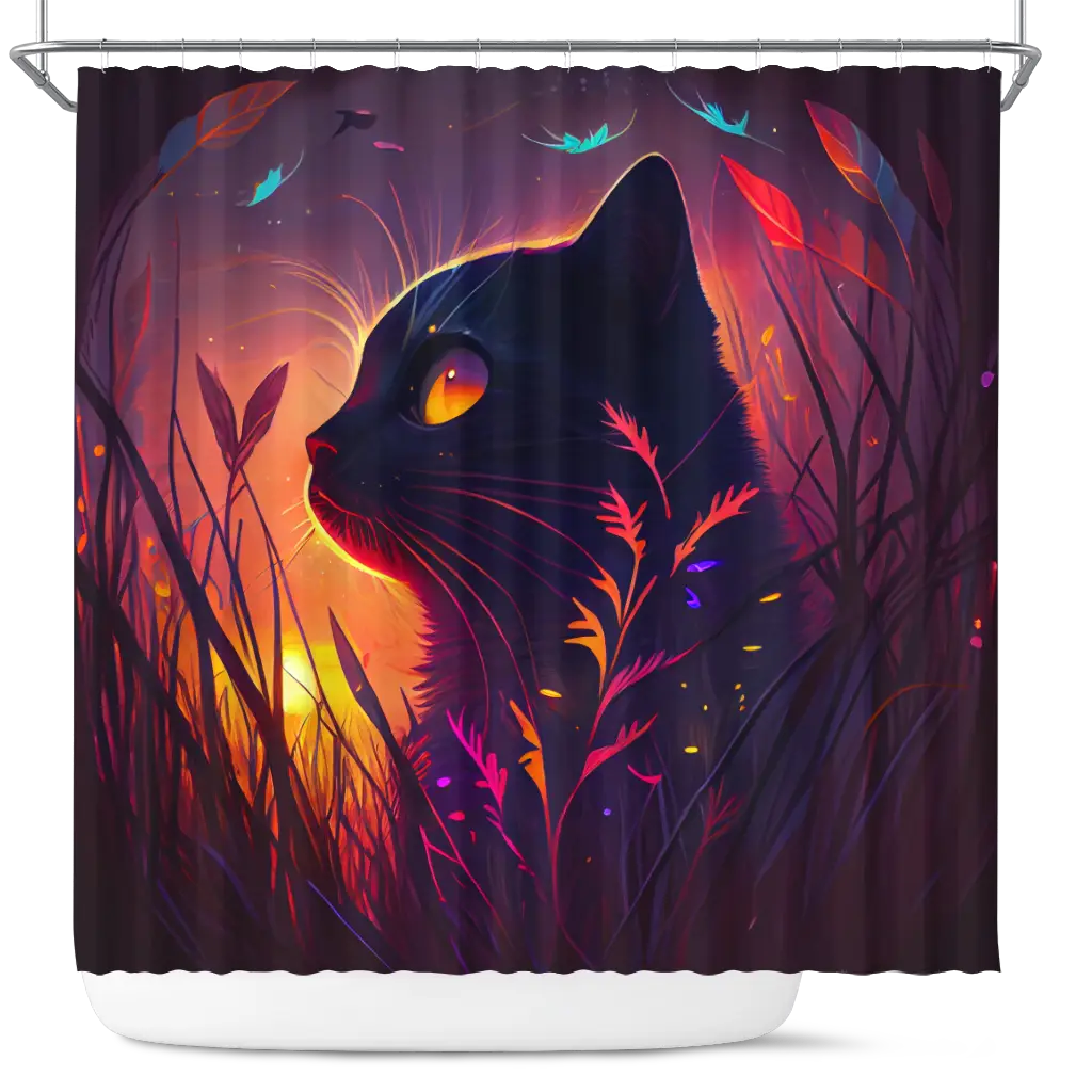 Cute Black Cat Bedded Down In The Grass Safe Shower Curtain