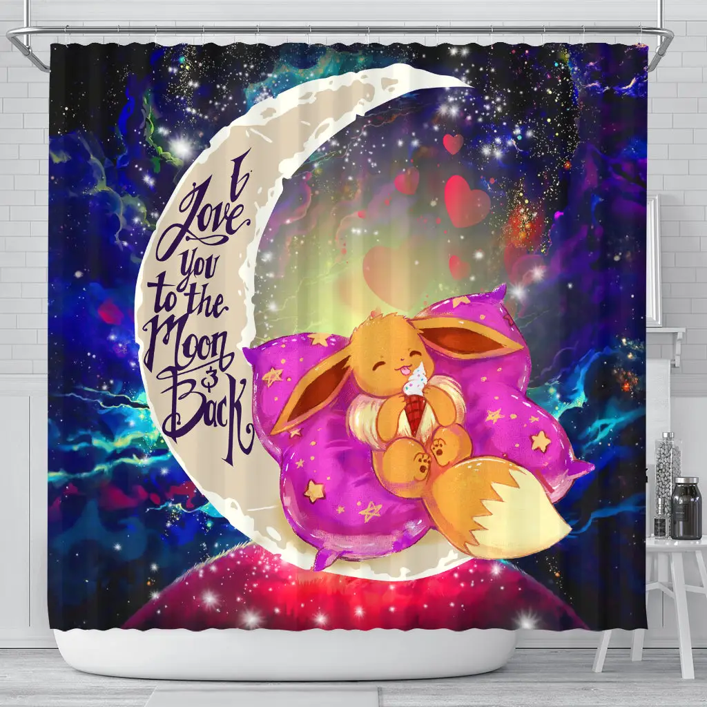 Cute Eevee Sleep Night Love You To The Moon Galaxy Shower Curtain