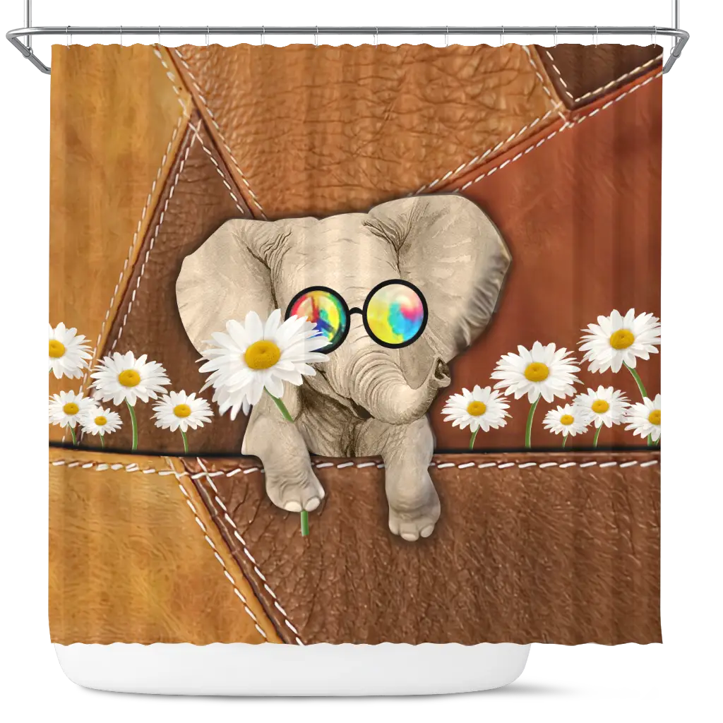 Cute Elephant Flower Shower Curtain