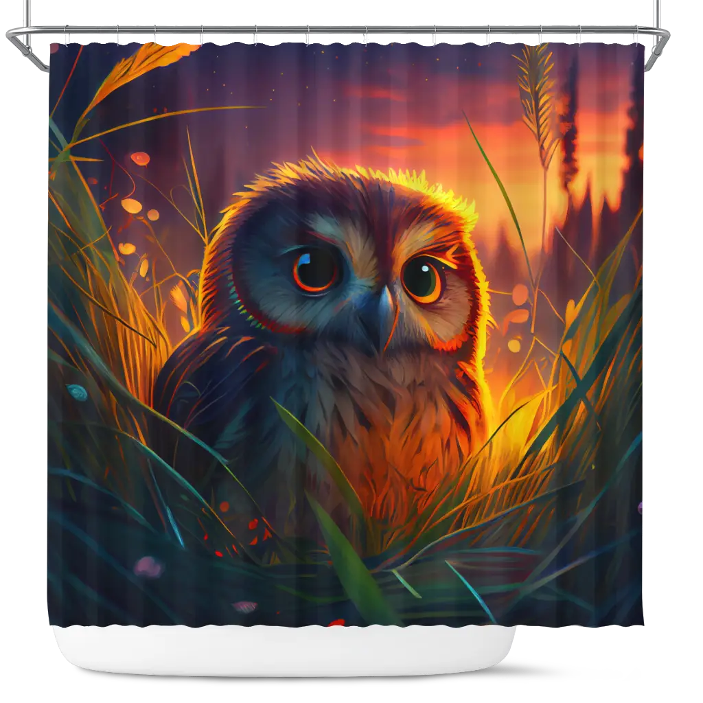 Cute Owl Bedded Down In The Grass Safe And Cozy Shower Curtain