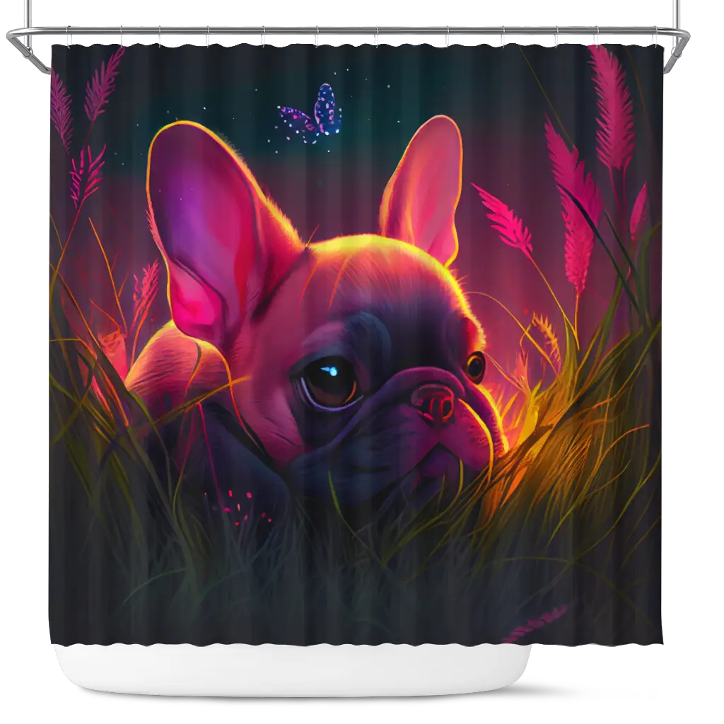 Cute Pink Baby French Bulldog Bedded Down In The Grass Shower Curtain