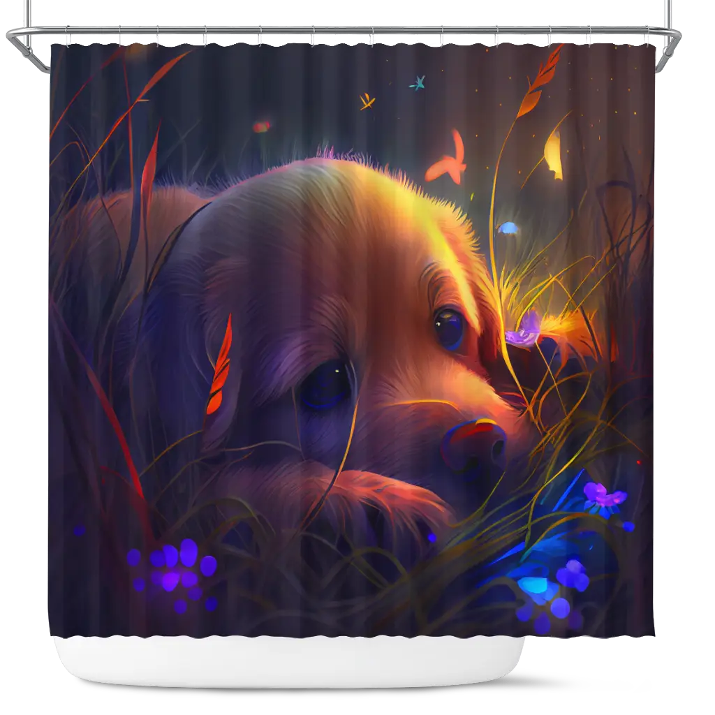 Cute Puppy Bedded Down In The Grass 1 Shower Curtain