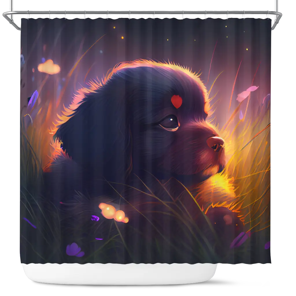 Cute Puppy Bedded Down In The Grass Shower Curtain