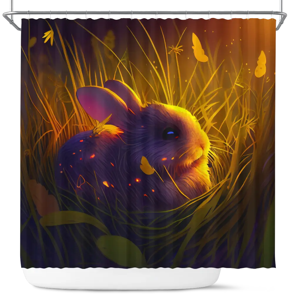 Cute Rabbit Bedded Down In The Grass 1 Shower Curtain