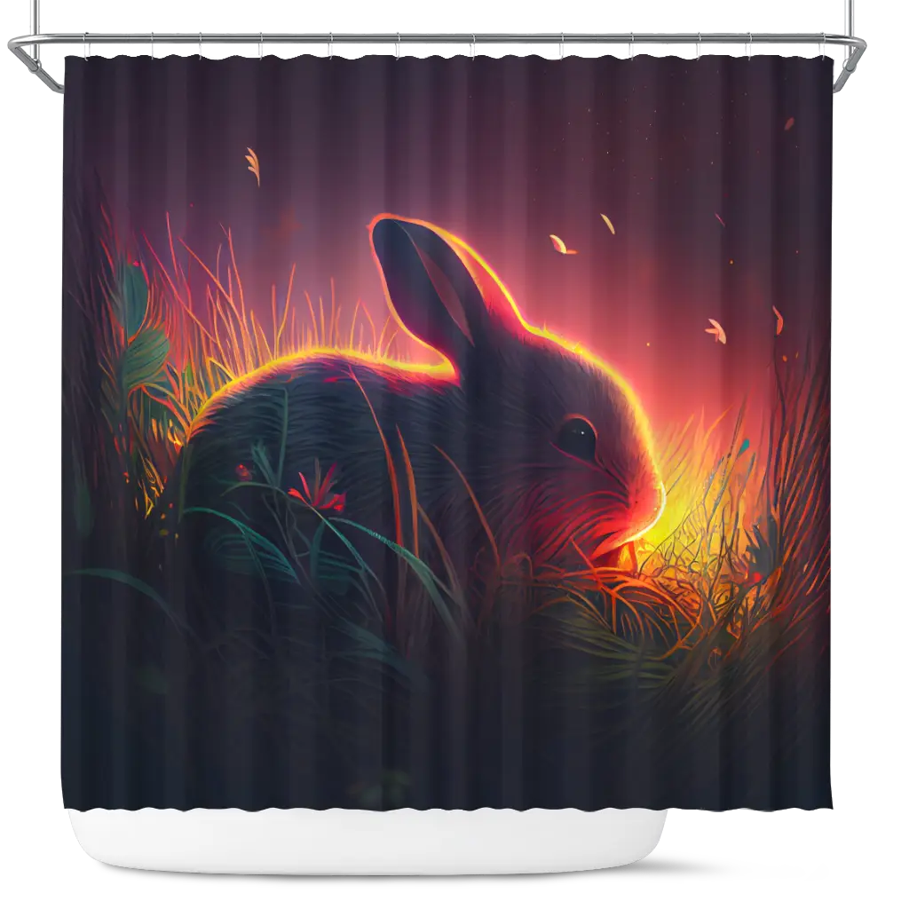 Cute Rabbit Bedded Down In The Grass Shower Curtain