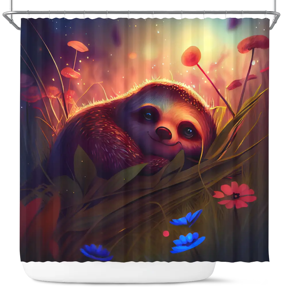 Cute Sloth Bedded Down In The Grass Shower Curtain