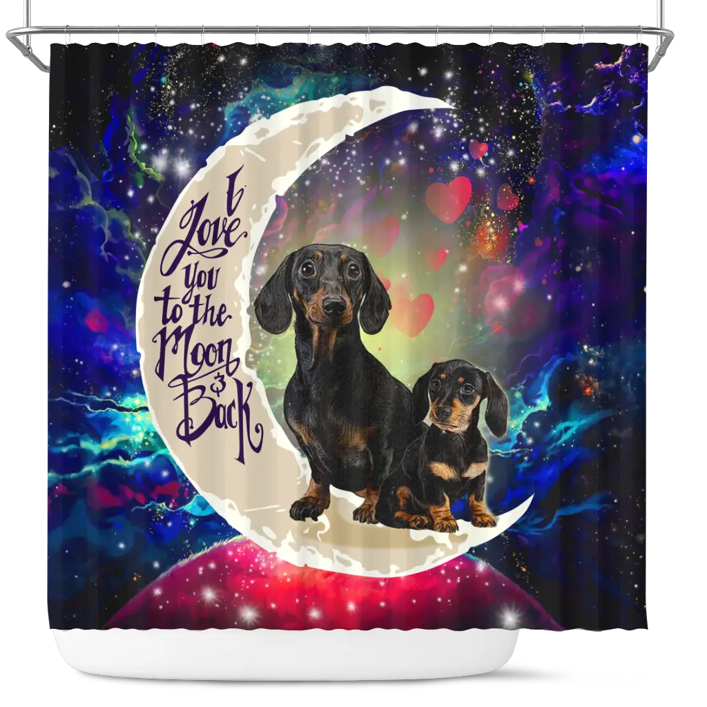 Dachshund Couple Love You To The Moon Galaxy Shower Curtain
