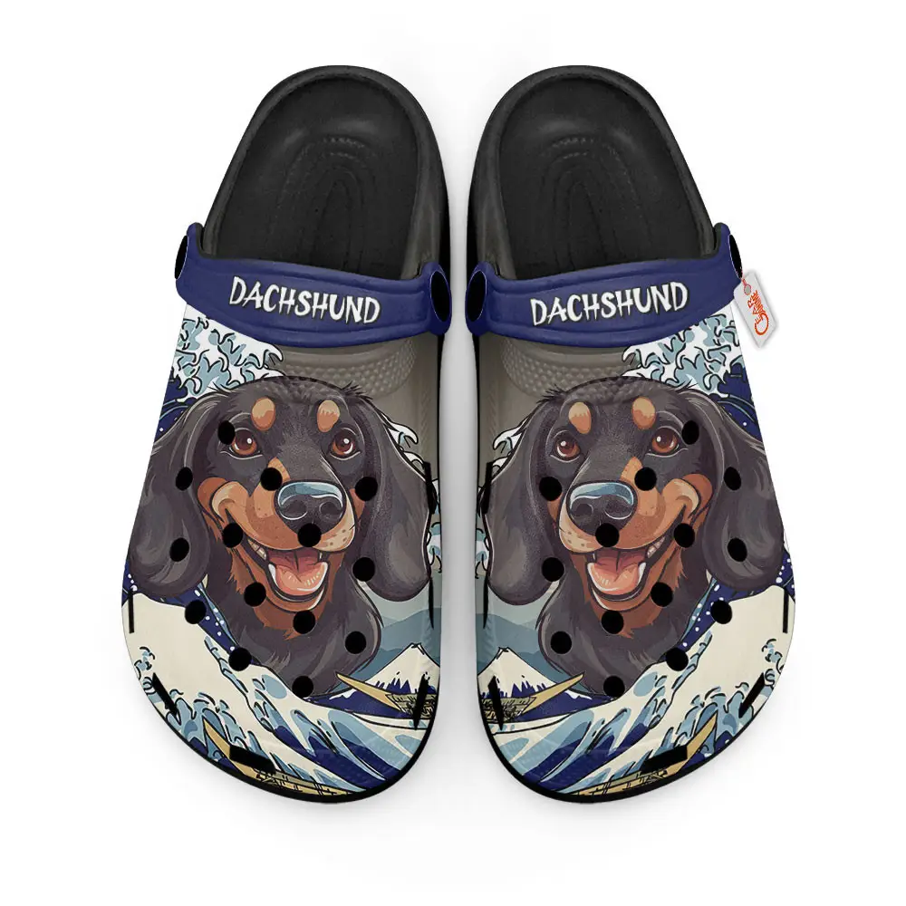 Dachshund Kanagawa Wave Japan Premium EVA Clogs Custom Name