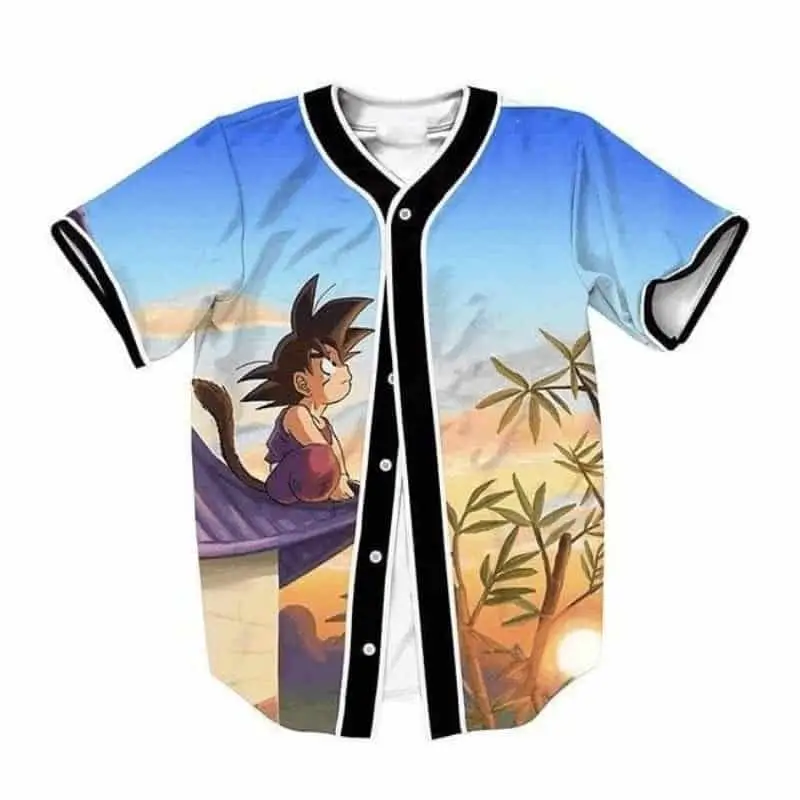DBZ Cute Kid Goku Sitting On The Roof Blue Sky Full Print Baseball Jersey