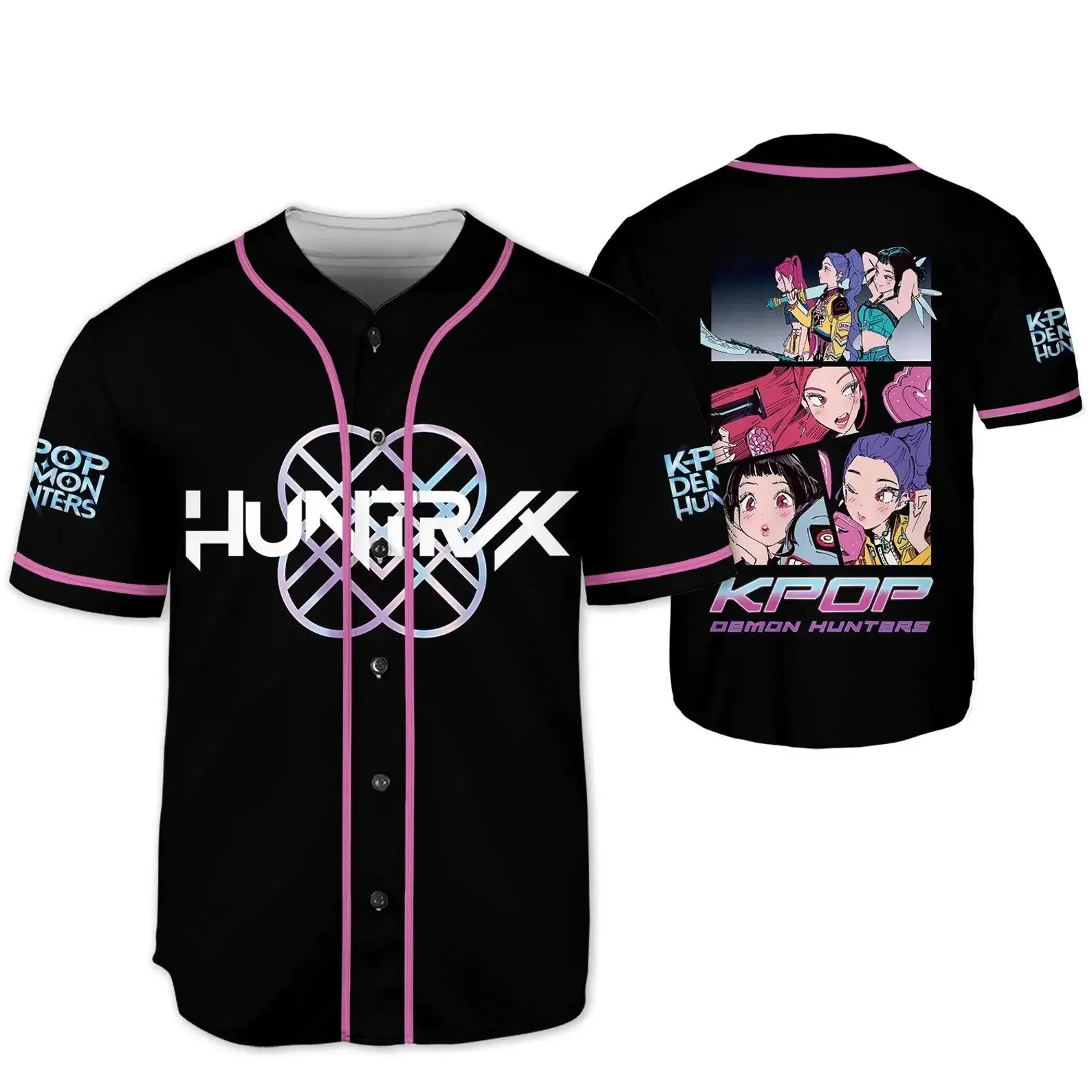 Demon Hunters Huntrix Baseball Jersey – Kpop Anime Streetwear Shirt, K-Pop Demon Hunter Cosplay Top - Benietee Shop