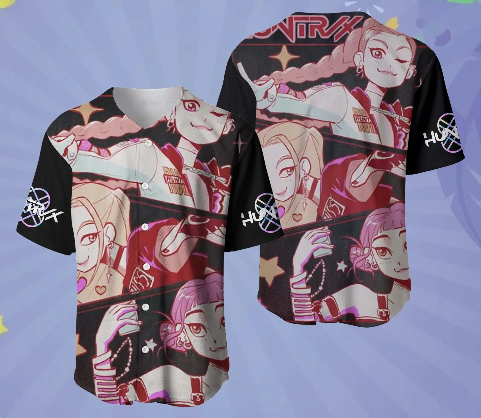 Demon Hunters Huntrix Baseball Jersey, Kpop Anime Streetwear Shirt, K-Pop Demon Hunter Cosplay Top, Funny Jersey, Jersey Team - Benietee Shop
