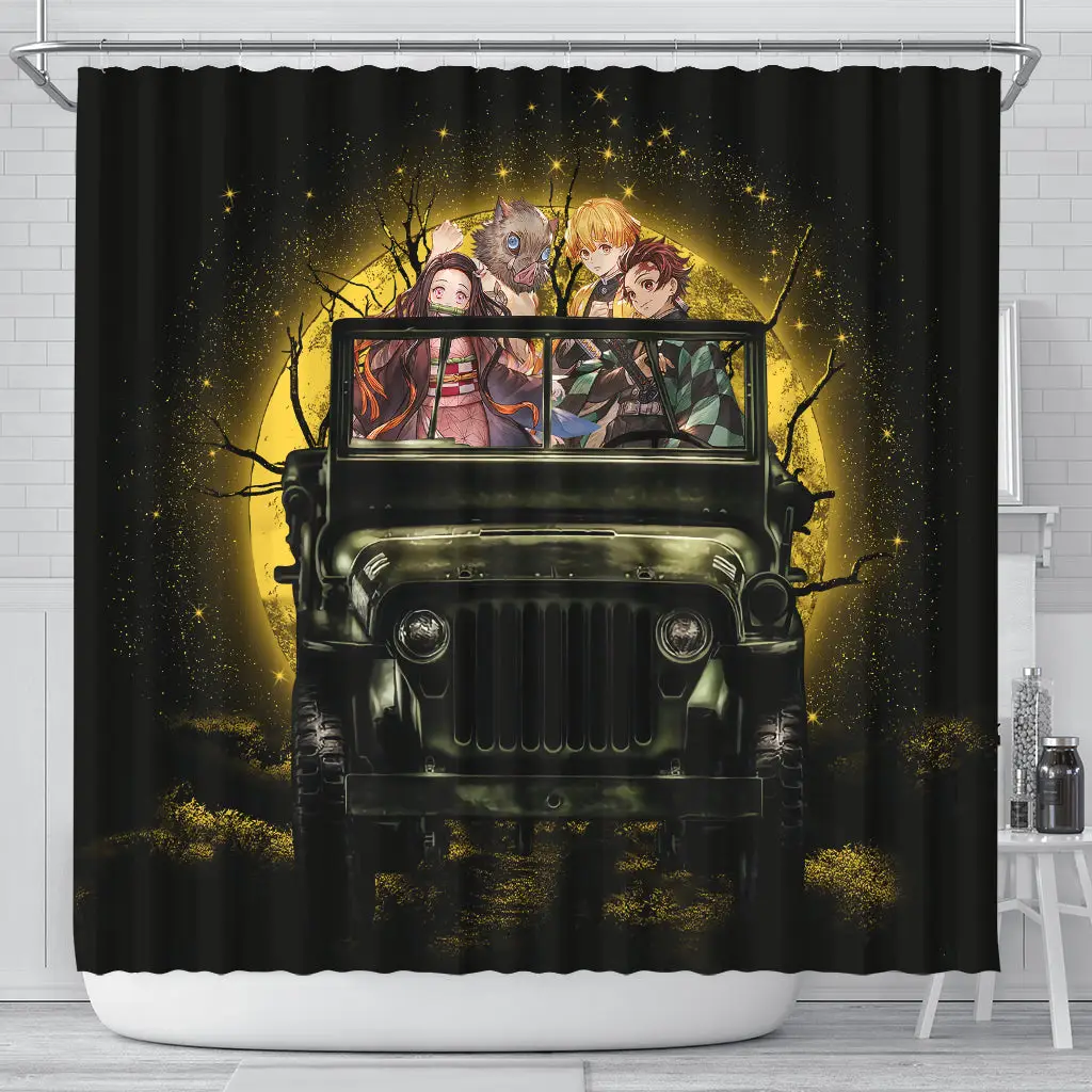 Demon Slayer Anime Funny Halloween Moonlight Shower Curtain
