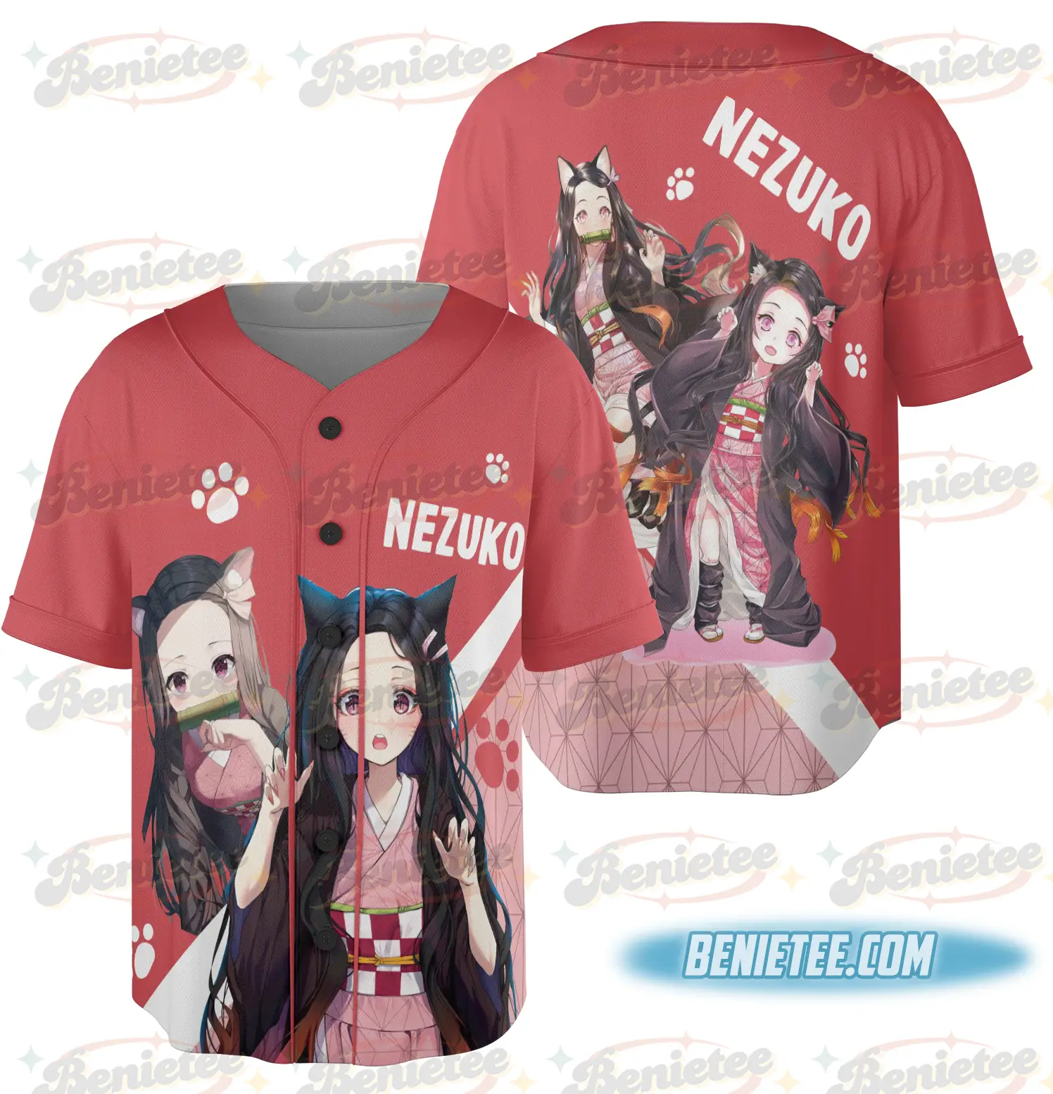 Demon Slayer Anime Jersey 3D- Anime Manga Washed , Kamado Nezuko Baseball Jersey, Cute Anime - Benietee Shop