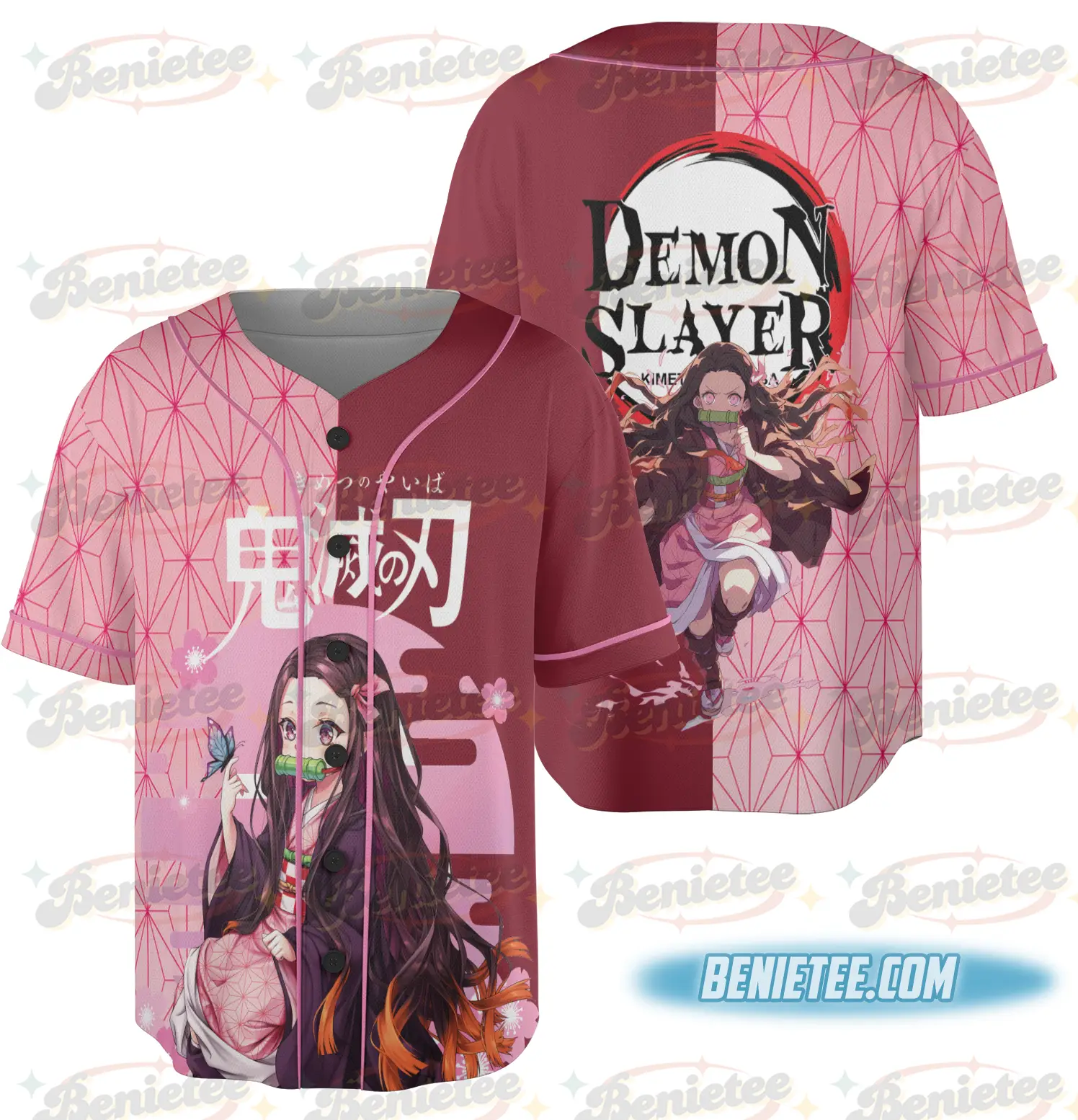 Demon Slayer Anime Jersey Kamado Nezuko Baseball Short Sleeve Washed Manga Customizable Quick-Drying Fabric Comfortable Versatile for Any Occasion - Benietee Shop