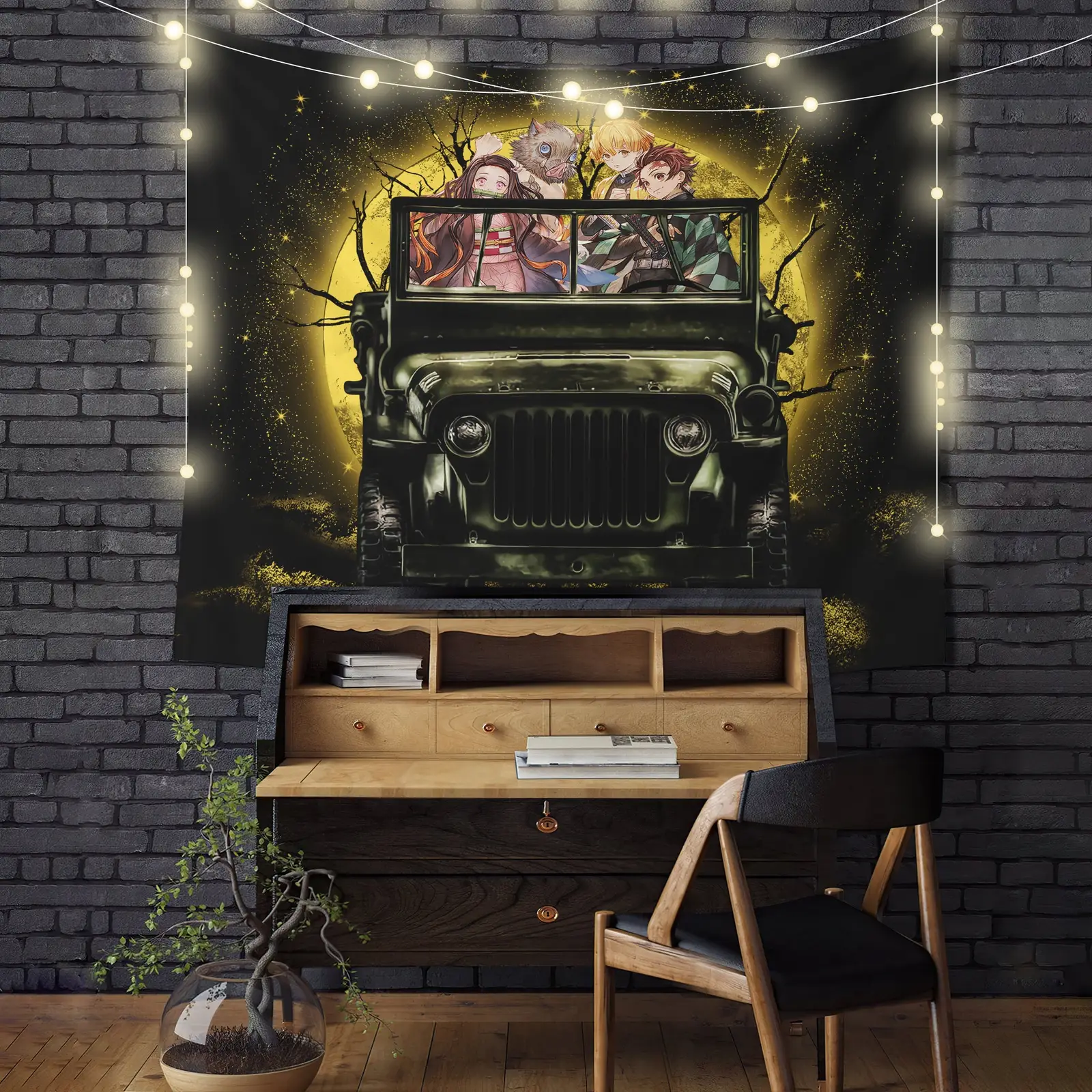 Demon Slayer Anime Moonlight Halloween Funny Tapestry Room Decor