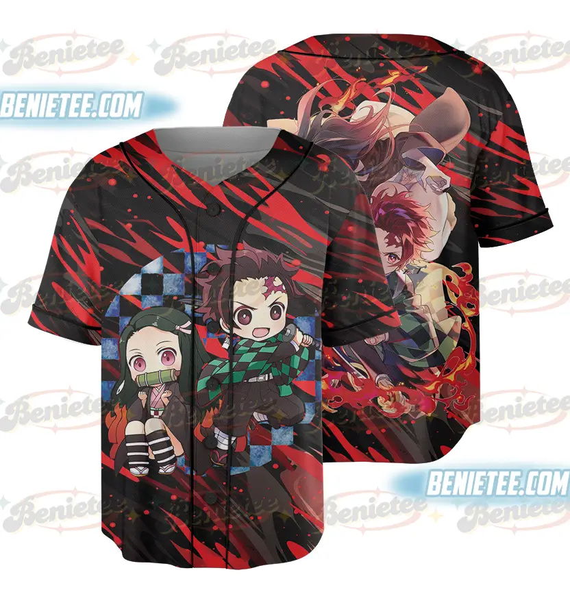 Demon Slayer Cosplay Tanjirou Tomioka Zenitsu Baseball Jersey, Couple Anime Jersey - Benietee Shop