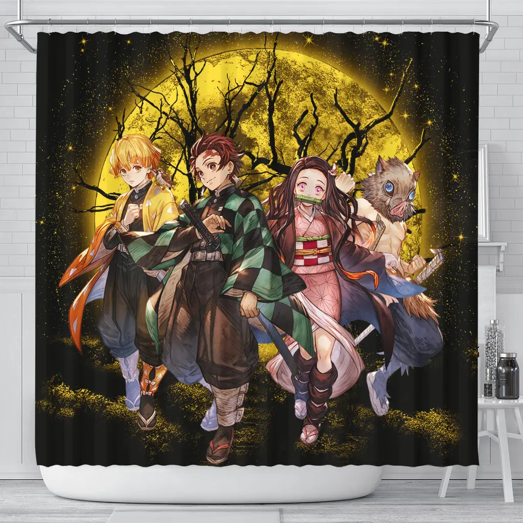 Demon Slayer Team Moonlight Yellow Anime Shower Curtain