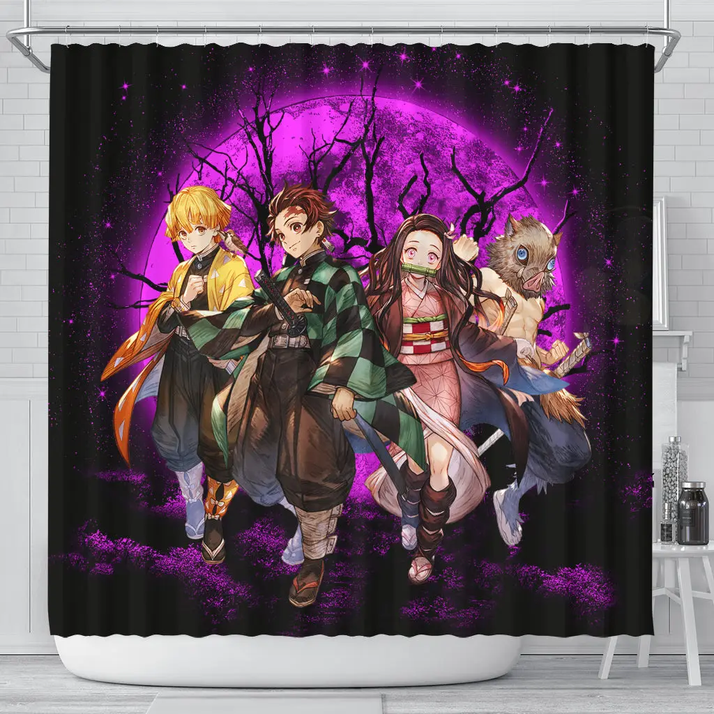 Demon Slayer Team Pink Anime Moonlight Shower Curtain