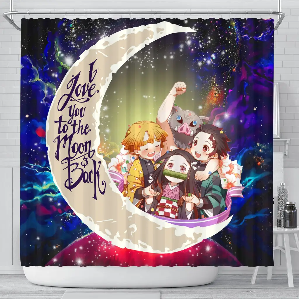 Demond Slayer Team Love You To The Moon Galaxy Shower Curtain
