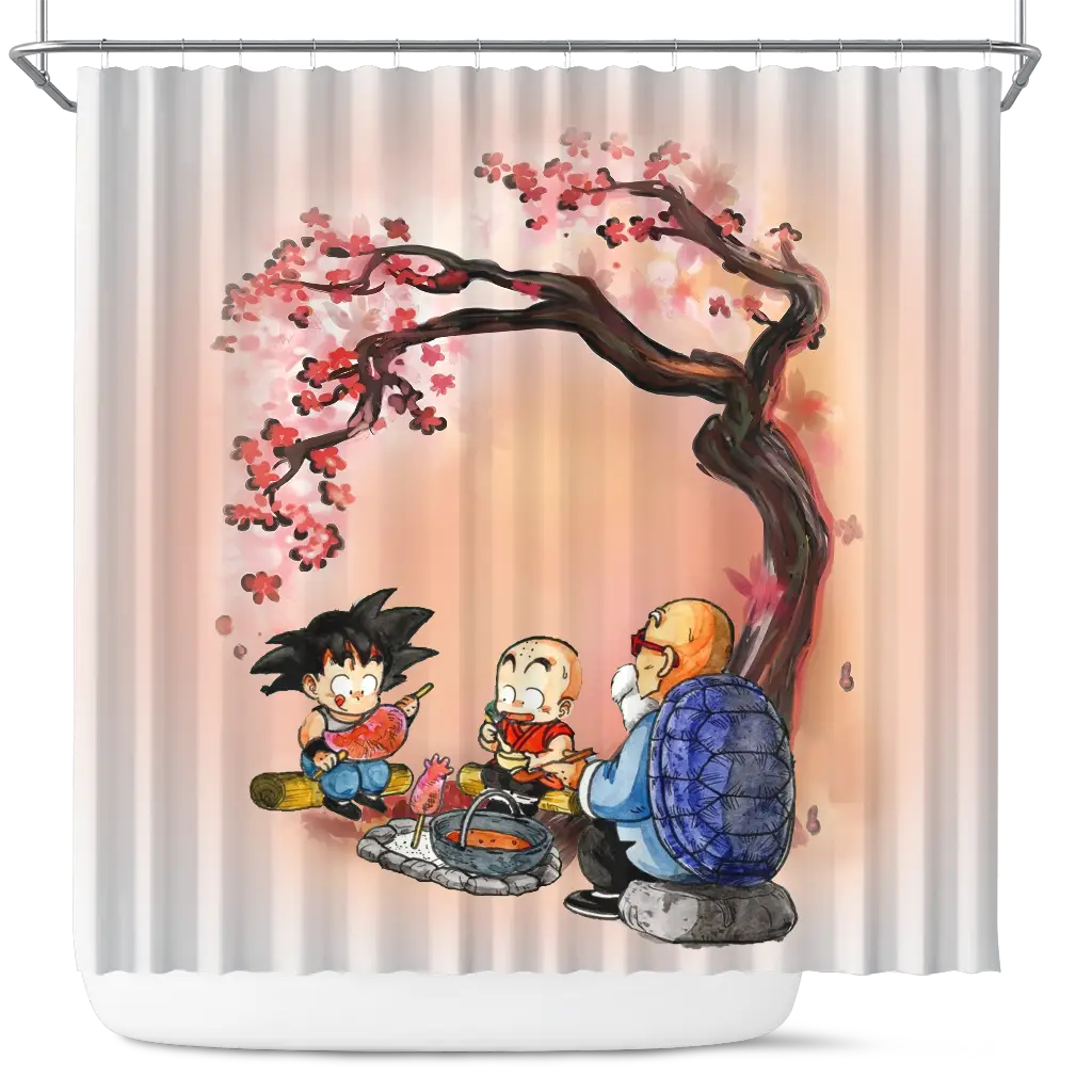 Dragon Ball Goku Krillin Master Roshi Anime Funny Cherry Blossom Japan Shower Curtain