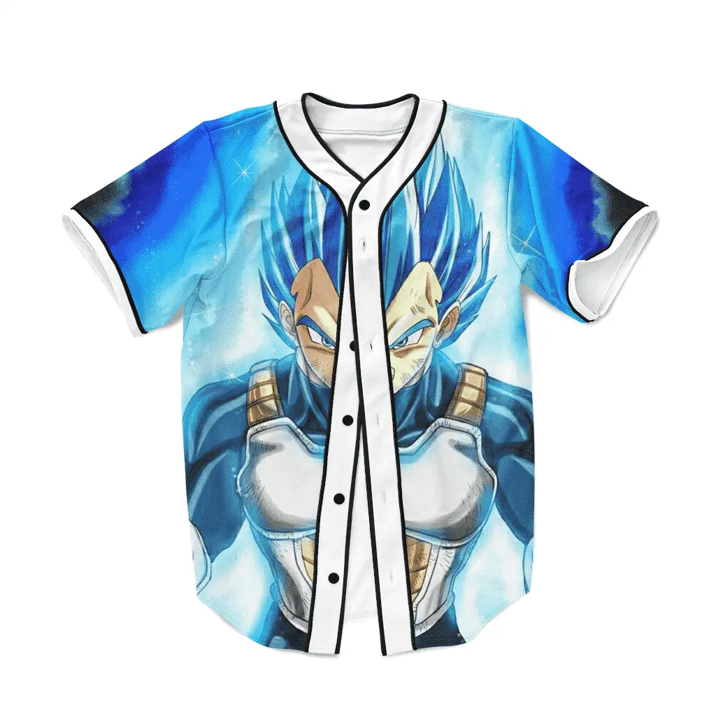 Dragon Ball Super Blue Vegeta White Collar Baseball Jersey
