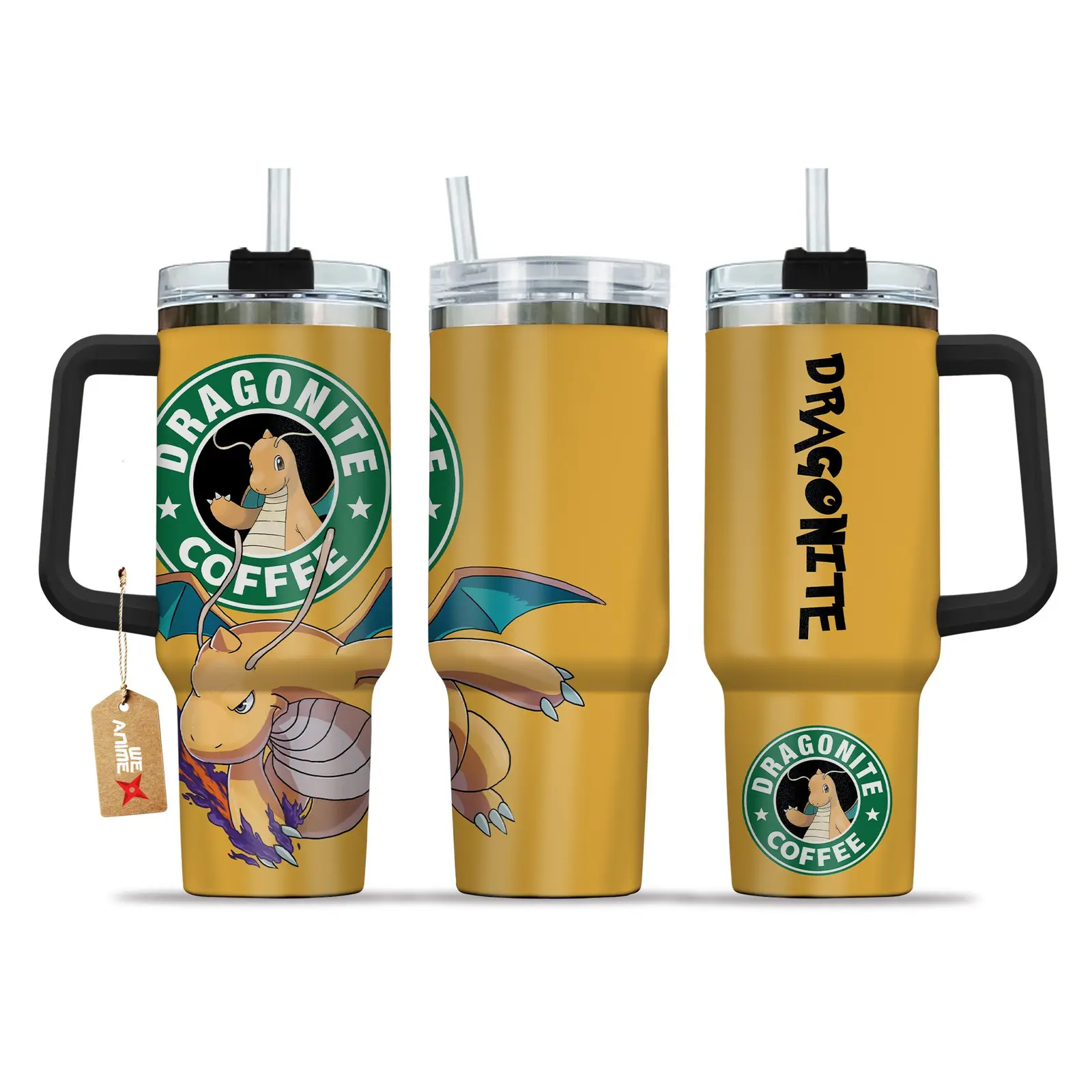 Dragonite Coffee Pokemon Anime Custom   Quencher  40oz Stainless Steel Tumbler With Handle HG