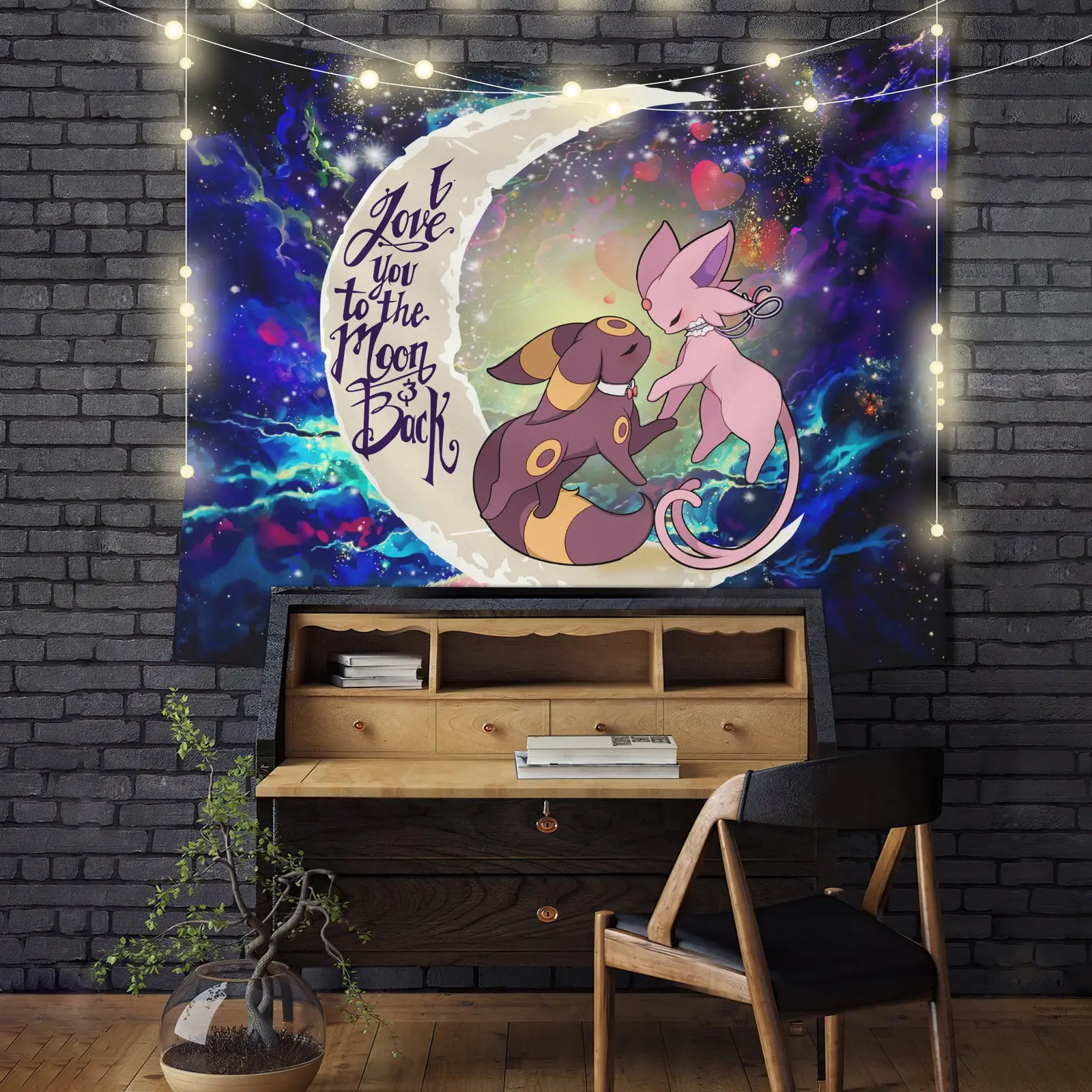Eevee Couple Espeon And Umbreon Love You To The Moon Galaxy Tapestry Room Decor