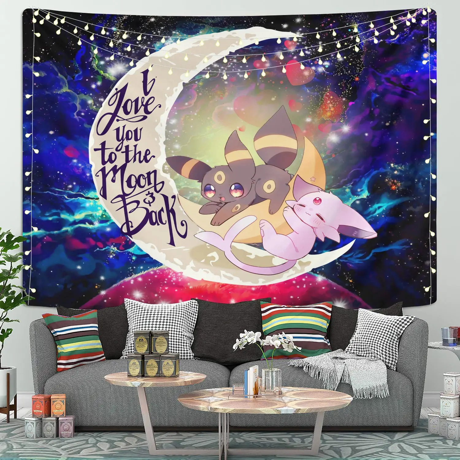 Eevee Couple Love You To The Moon Galaxy Tapestry Room Decor