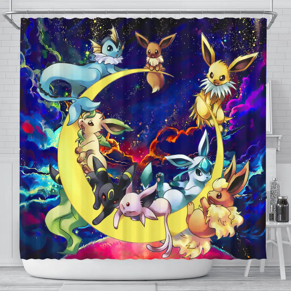 Eevee Evolution Family Love You To The Moon Galaxy Shower Curtain