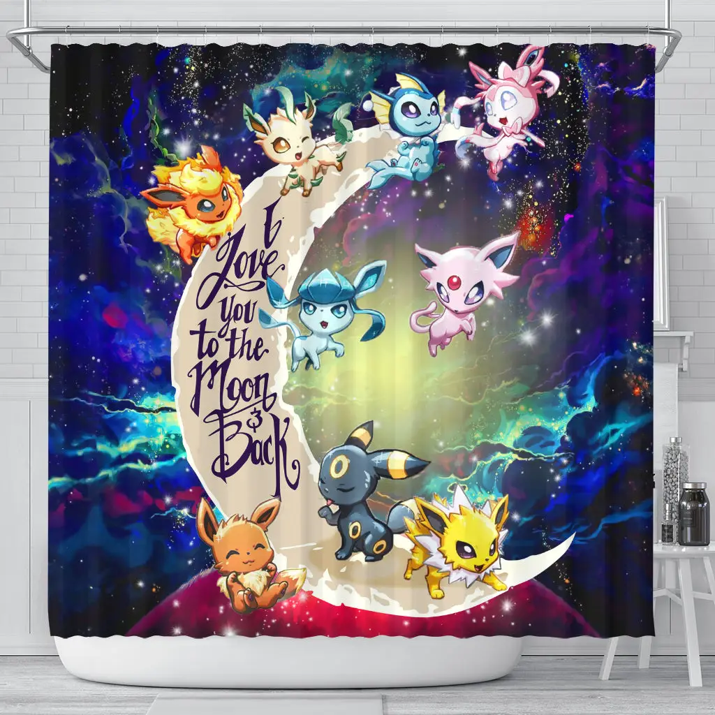 Eevee Evolution Love You To The Moon Galaxy Shower Curtain