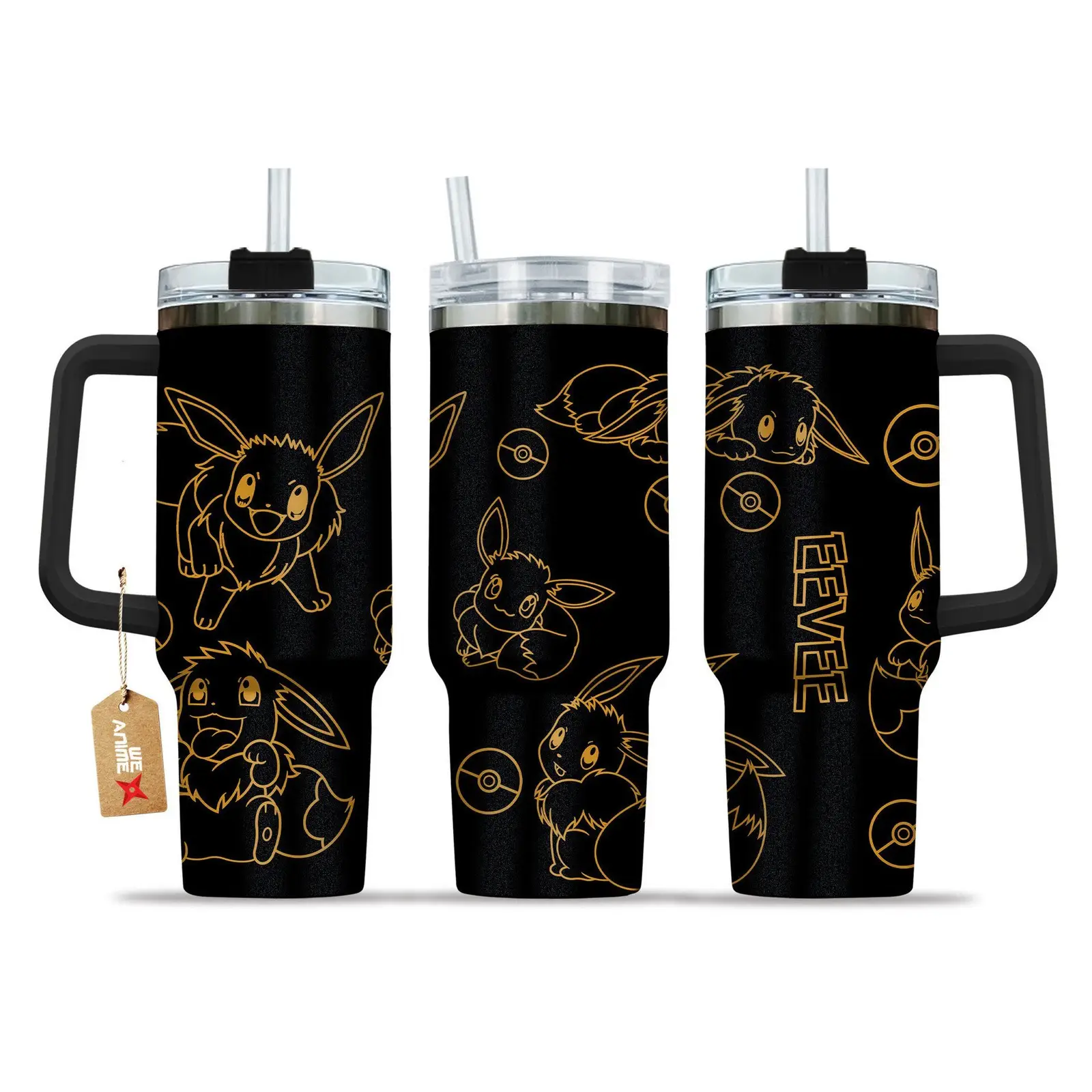 Eevee Pokemon Anime Custom Stanley Quencher  40oz Stainless Steel Tumbler With Handle HG