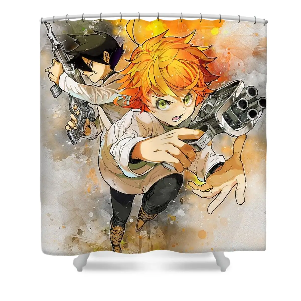 Emma And Ray Artwork Shower Curtain | Anime Shower Curtains