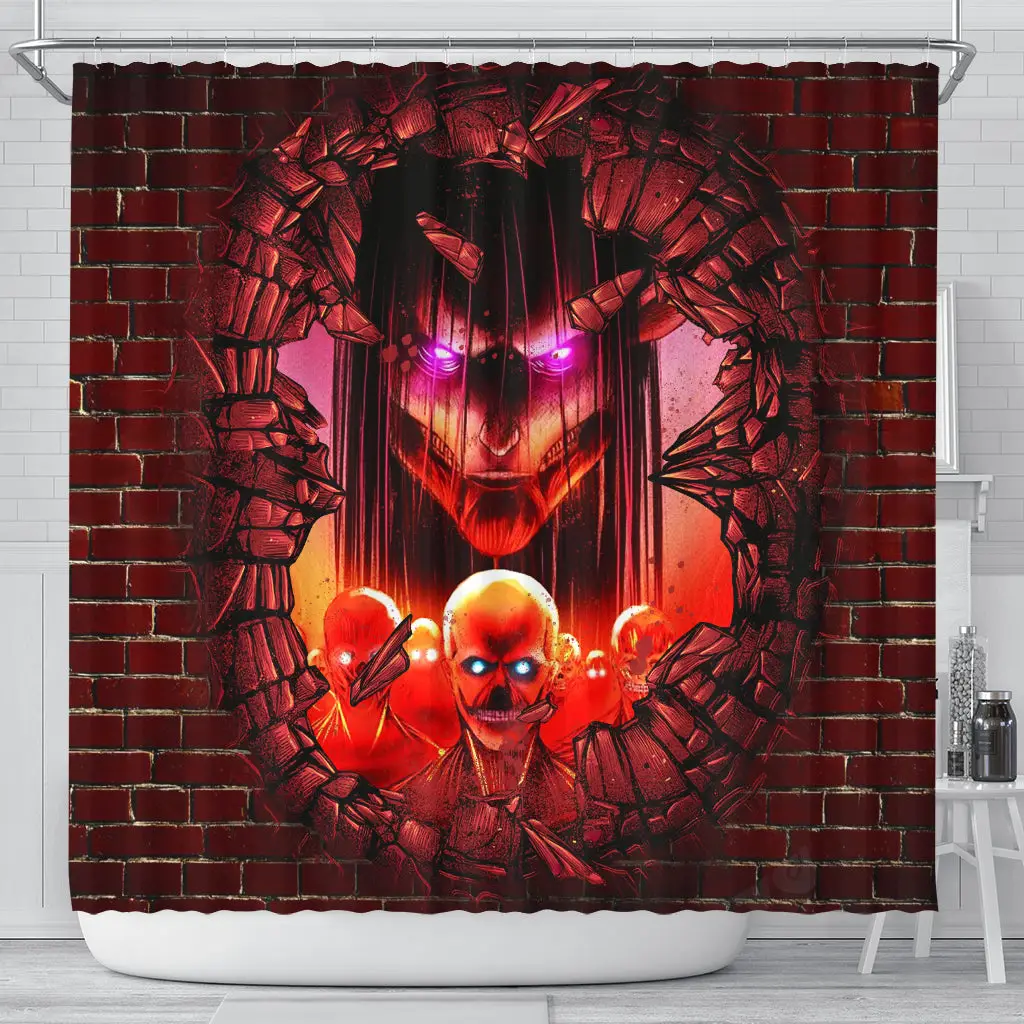 Eren Attack On Titans Founding Titan Break Wall Anime Shower Curtain
