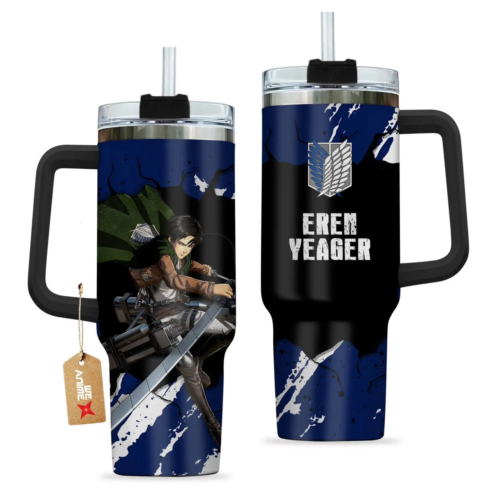 Eren Yeager Attack on Titan Anime Custom  Quencher   40oz Stainless Steel Tumbler With Handle HG