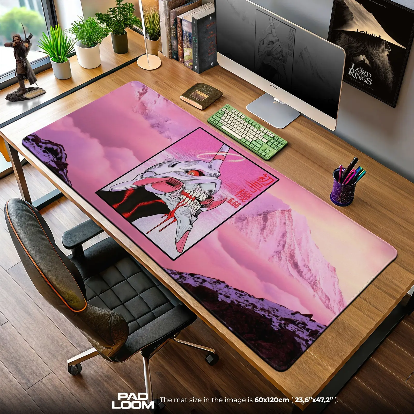 Evangelion Unit-01 Neon Mecha Mouse Pad, Pink Sky Desk Mat