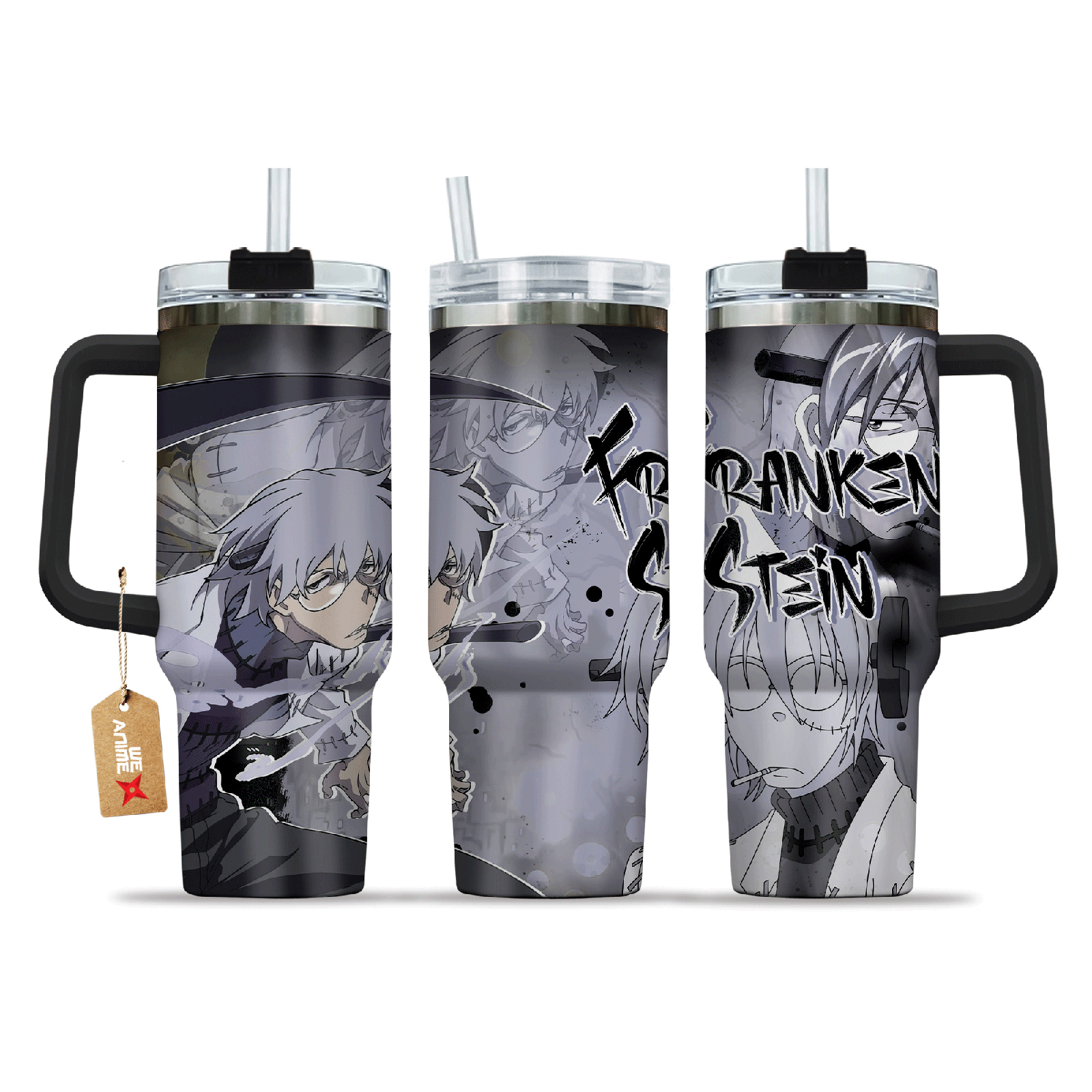 Franken Stein Soul Eater Anime Custom  40oz Quencher Stainless Steel Tumbler With Handle, Best Gift Idea NVA