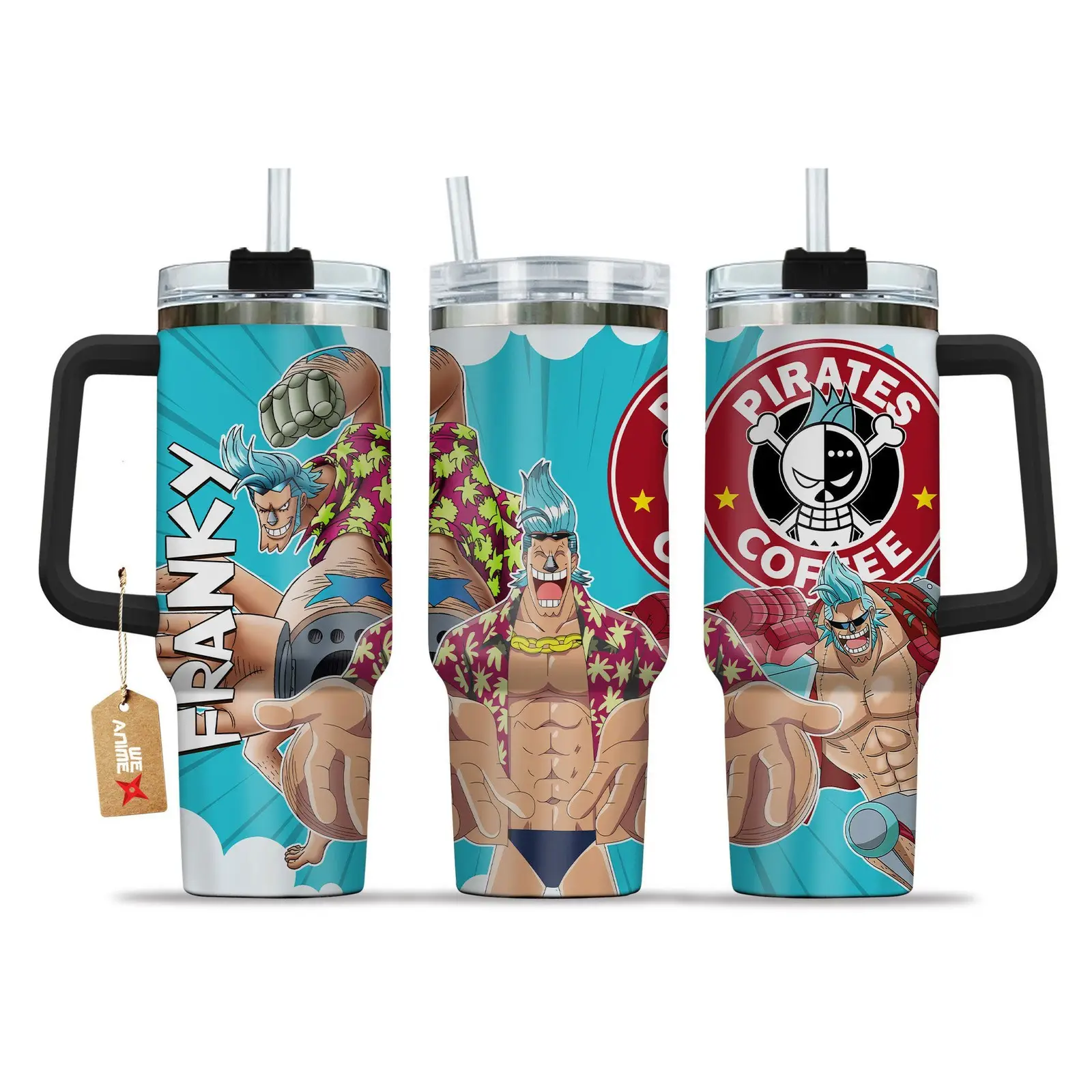 Franky V2 One Piece Anime  Custom Quencher  40oz Stainless Steel Tumbler With Handle HG