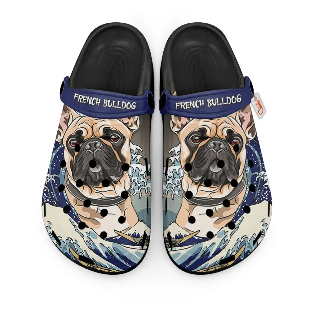 French Bulldog Kanagawa Wave Japan Premium EVA Clogs Custom Name
