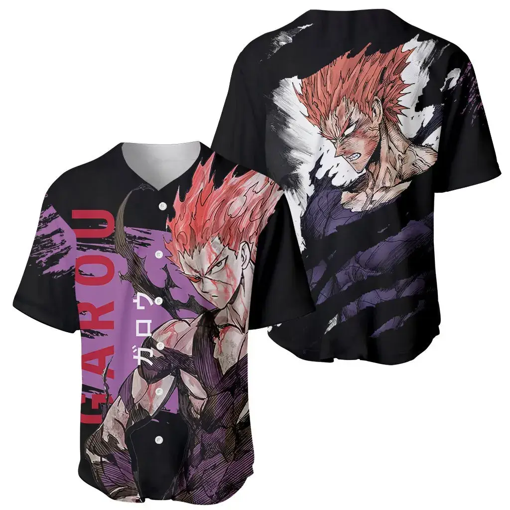 Garou One Punch Man Red Rocker Baseball Jersey Japanese Signs Japanese Streetwear Anime Gift Edgy - Benietee Shop
