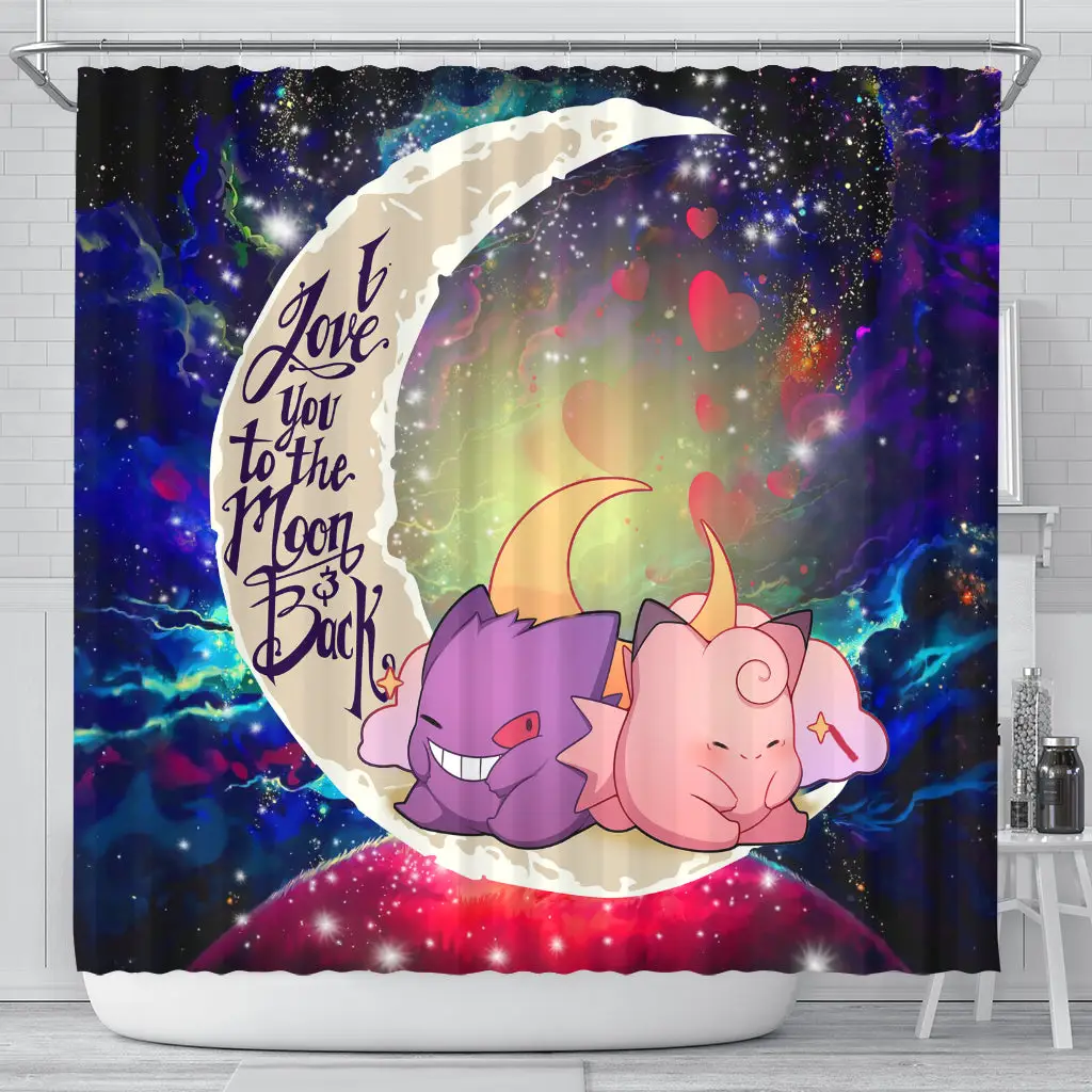 Gengar And Clefable Cute Love You To The Moon Galaxy Shower Curtain